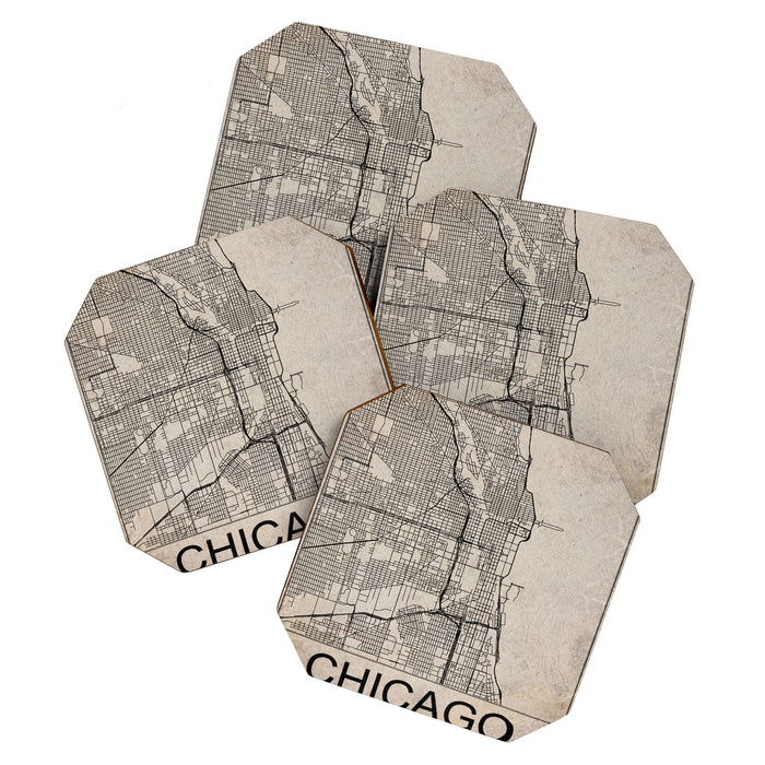 Chicago Retro Worn Paper City Map Coaster Gallery Image 1