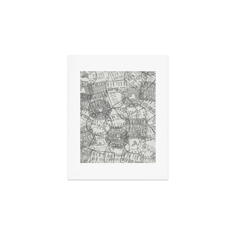 Vintage New York City Empire State Travel Stamp Pattern Art Print Gallery Image 1