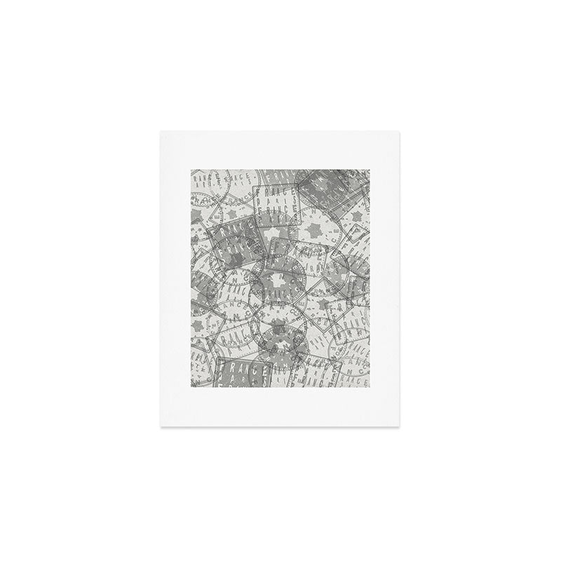 Vintage Paris France Travel Stamp Pattern Art Print Gallery Image 1