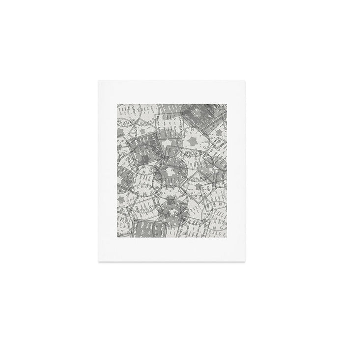 Vintage Paris France Travel Stamp Pattern Art Print Gallery Image 1