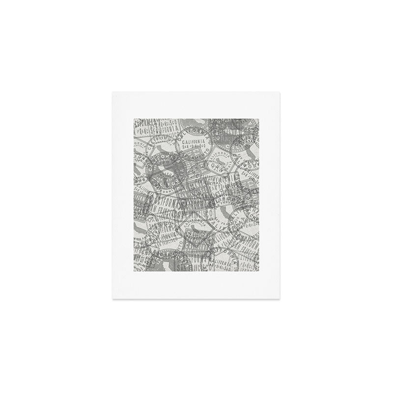 Vintage San Francisco California Travel Stamp Pattern Art Print Gallery Image 1