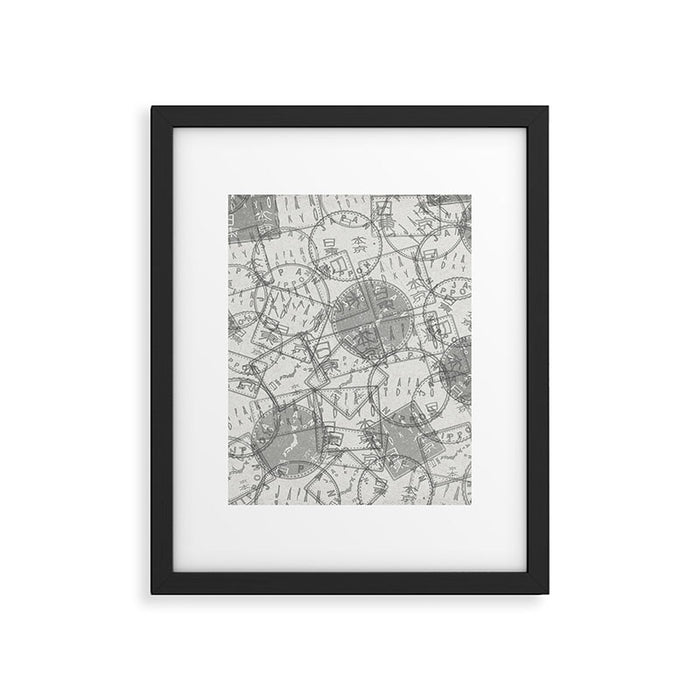 Vintage Tokyo Japan Postmark Pattern Framed Art Print Gallery Image 1