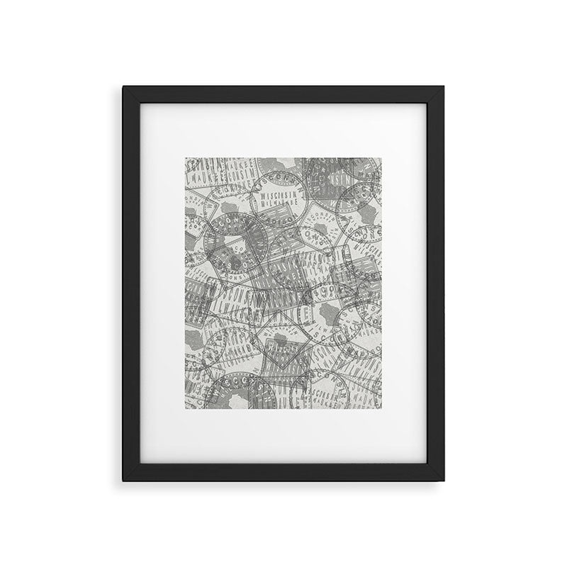 Vintage Wisconsin Milwaukee Travel Stamp Pattern Framed Art Print Gallery Image 5