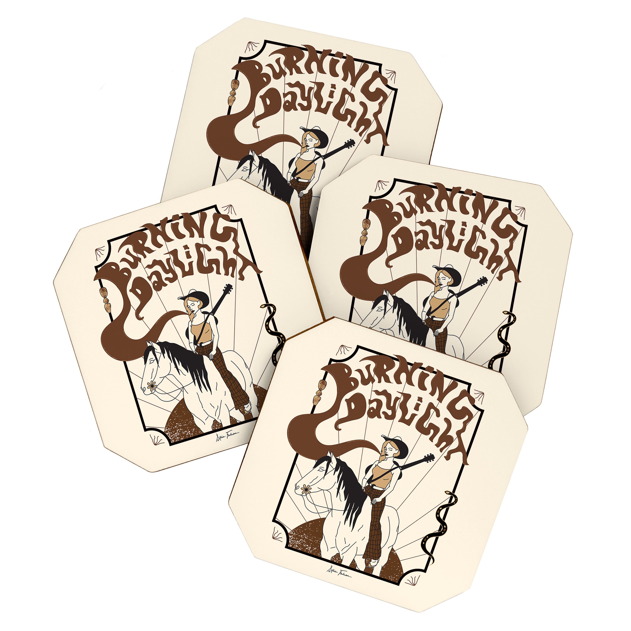 Burning Daylight - Black, Cream, Rust Coaster Gallery Image 1