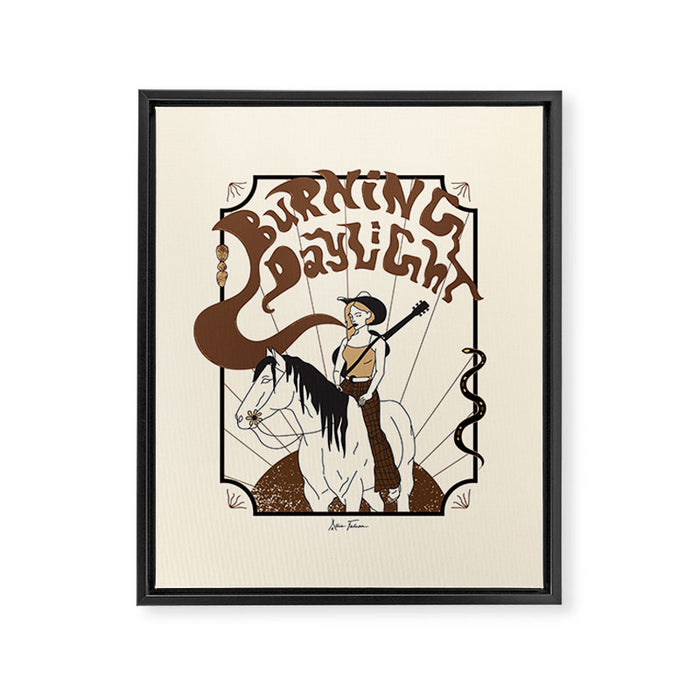 Burning Daylight - Black, Cream, Rust Framed Canvas Print Gallery Image 1