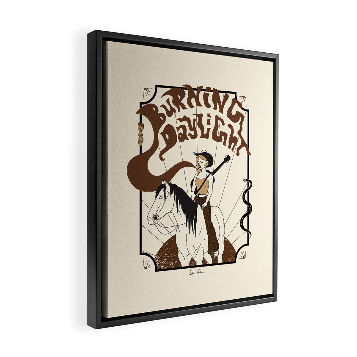 Burning Daylight - Black, Cream, Rust Framed Canvas Print Gallery Image 2