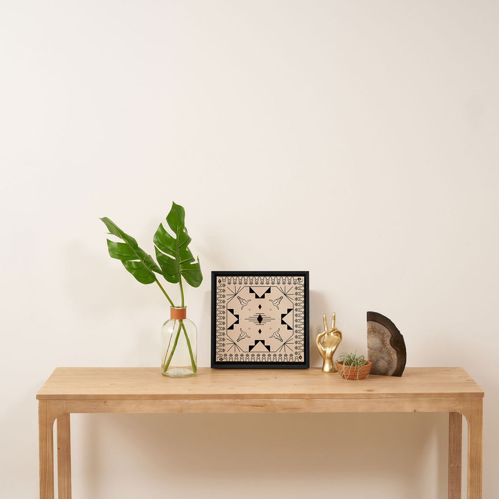 Lost Desert Tile - Black & Camel Framed Canvas Print Gallery Image 3