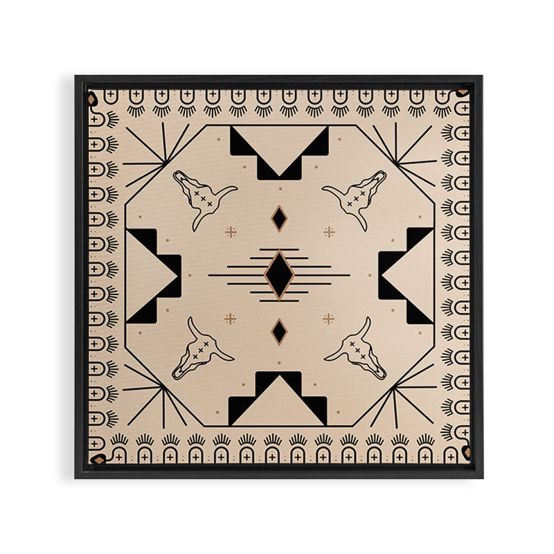 Lost Desert Tile - Black & Camel Framed Canvas Print Gallery Image 3