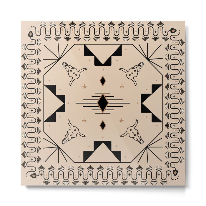 Lost Desert Tile - Black & Camel Metal Print Gallery Image 1