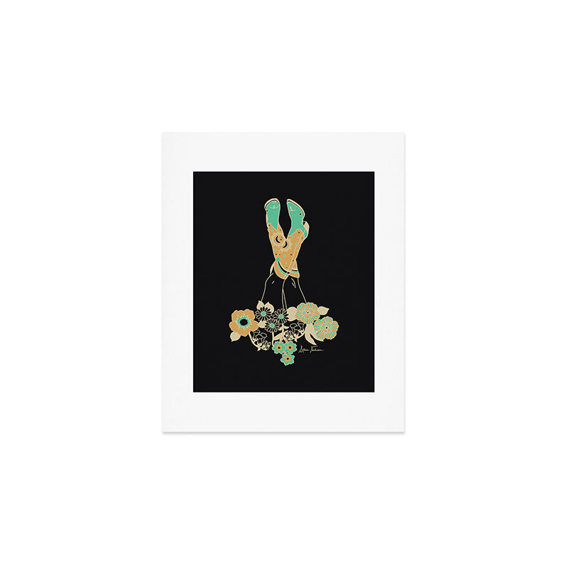 Love Stoned Cowboy Boots - Emerald, Cream, Black Art Print Gallery Image 1