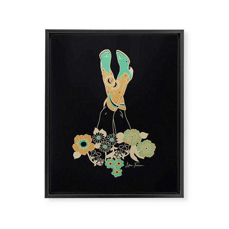 Love Stoned Cowboy Boots - Emerald, Cream, Black Framed Canvas Print Gallery Image 8