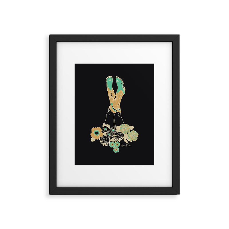 Love Stoned Cowboy Boots - Emerald, Cream, Black Framed Art Print Gallery Image 4