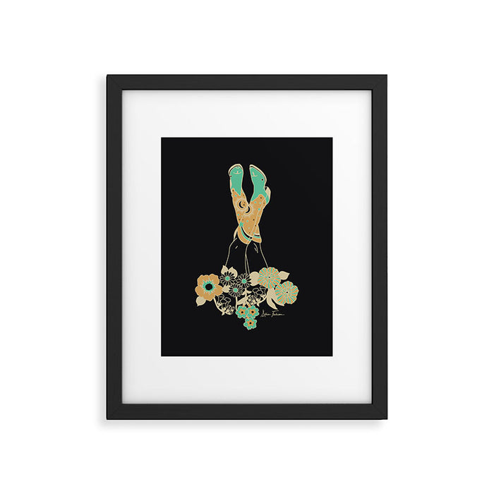 Love Stoned Cowboy Boots - Emerald, Cream, Black Framed Art Print Gallery Image 1