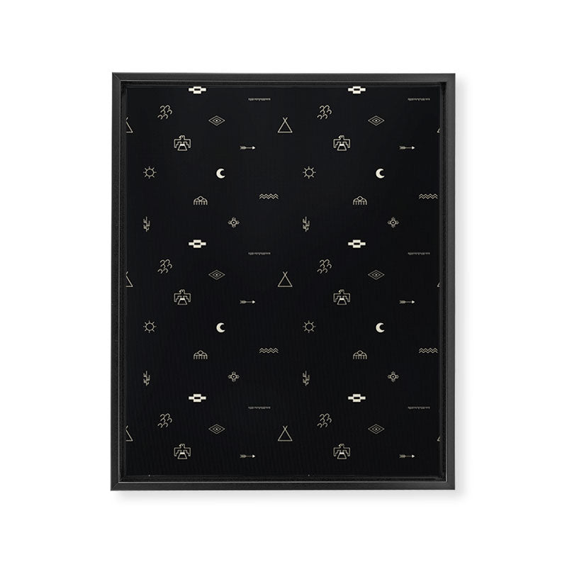 Southwestern Symbolic Pattern in Black & Cream Framed Canvas Print Gallery Image 6