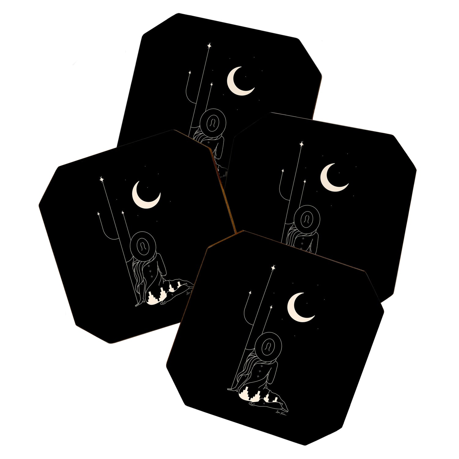 Talking to the Moon - Black and White Coaster Gallery Image 1