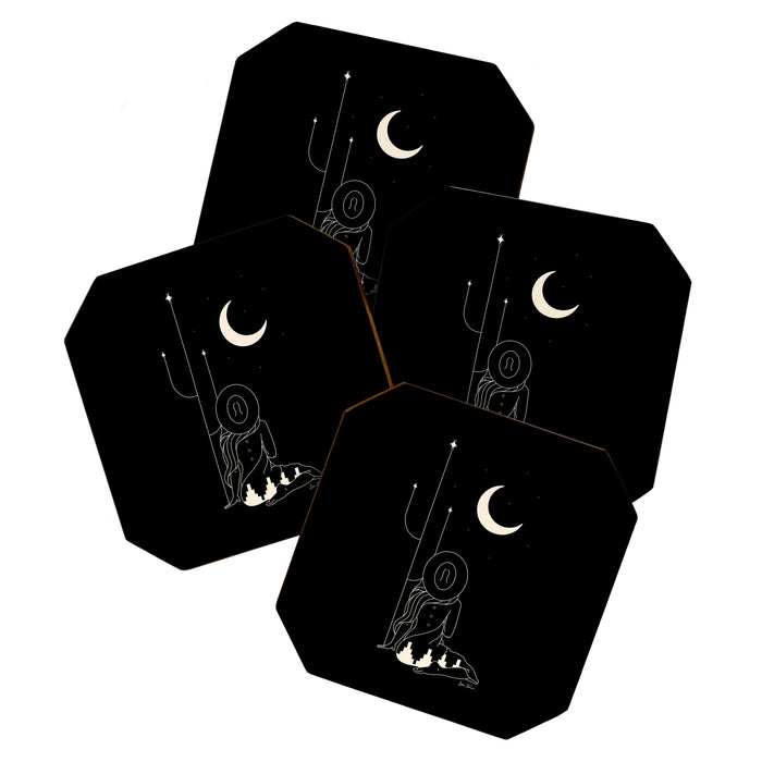 Talking to the Moon - Black and White Coaster Gallery Image 1