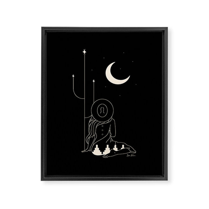 Talking to the Moon - Black and White Framed Canvas Print Gallery Image 1