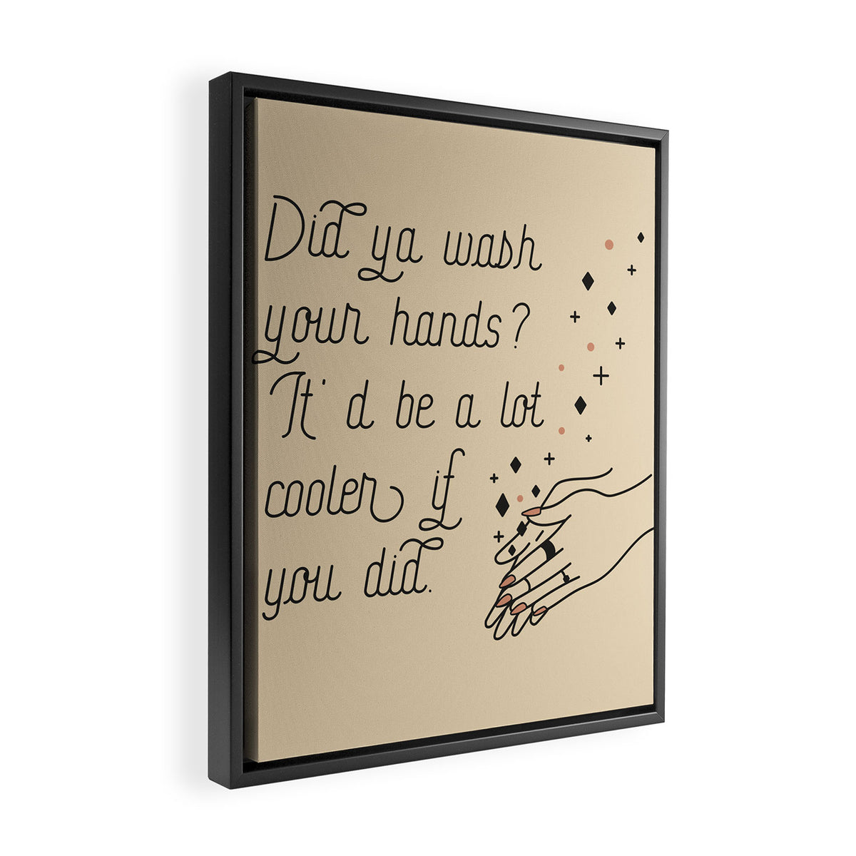 Wash Your Hands in Black & Mauve Framed Canvas Print Gallery Image 2