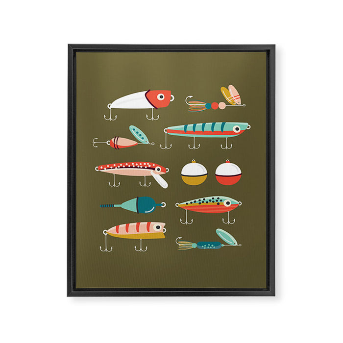 Fishing Lures Green Framed Canvas Print Gallery Image 1