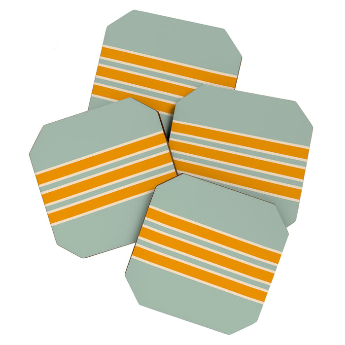 70s Style Mint Orange White Retro Stripes Pomona Coaster Gallery Image 1