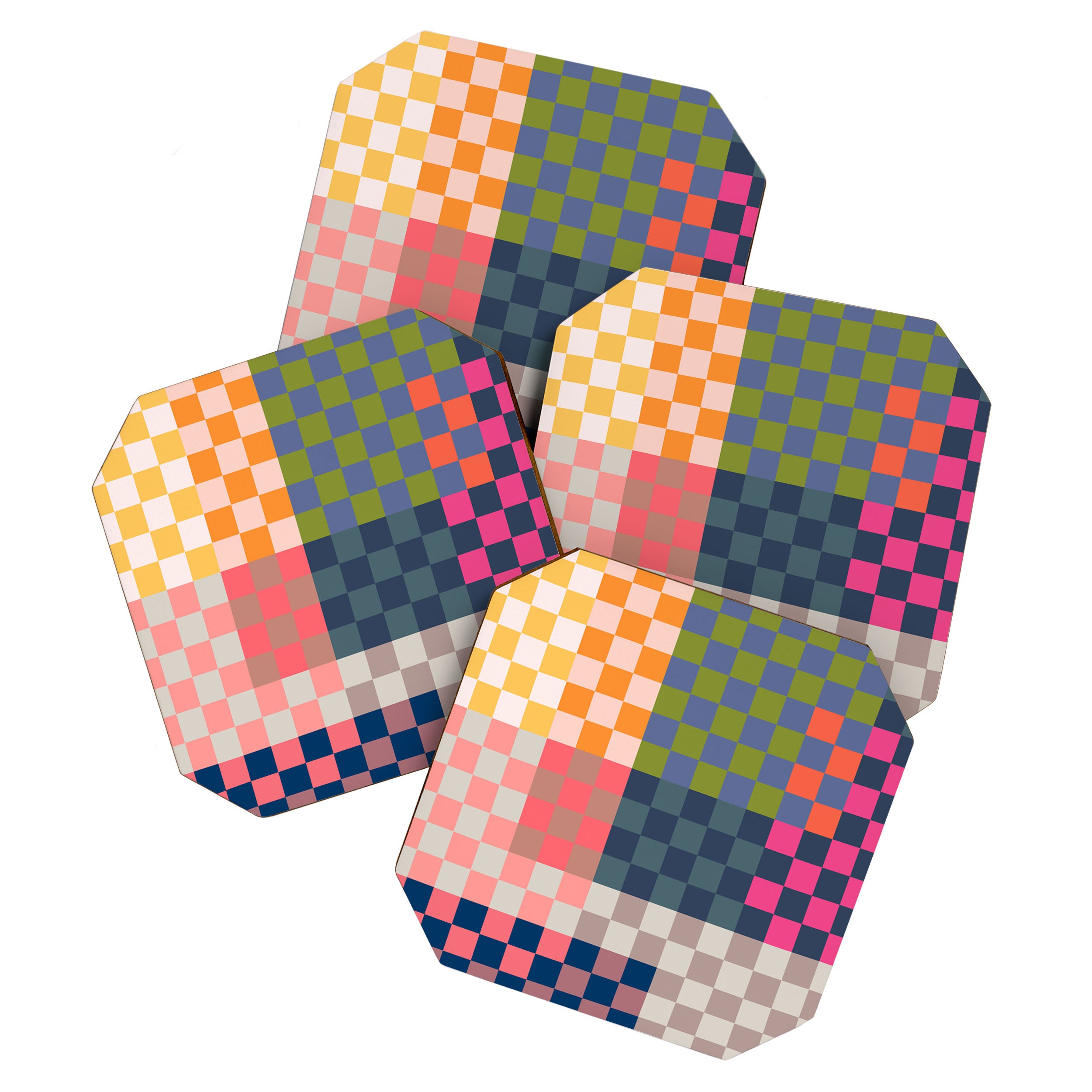 Checkerboard Checkered Checked Check Chessboard Pattern in Polychrome Multicolor Colors Coaster Gallery Image 1