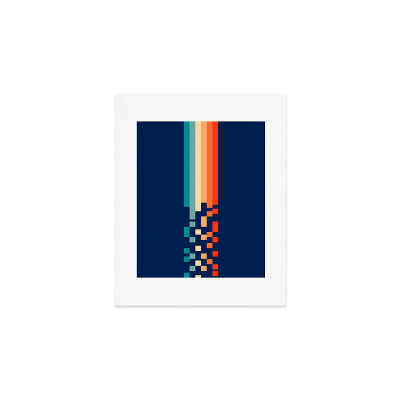 Classic 70s Style Abstract Rainbow Retro Stripes Pixel Drops - Ayako Art Print Gallery Image 1