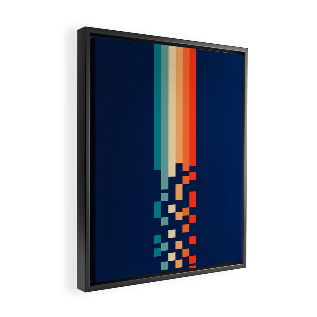 Classic 70s Style Abstract Rainbow Retro Stripes Pixel Drops - Ayako Framed Canvas Print Gallery Image 2
