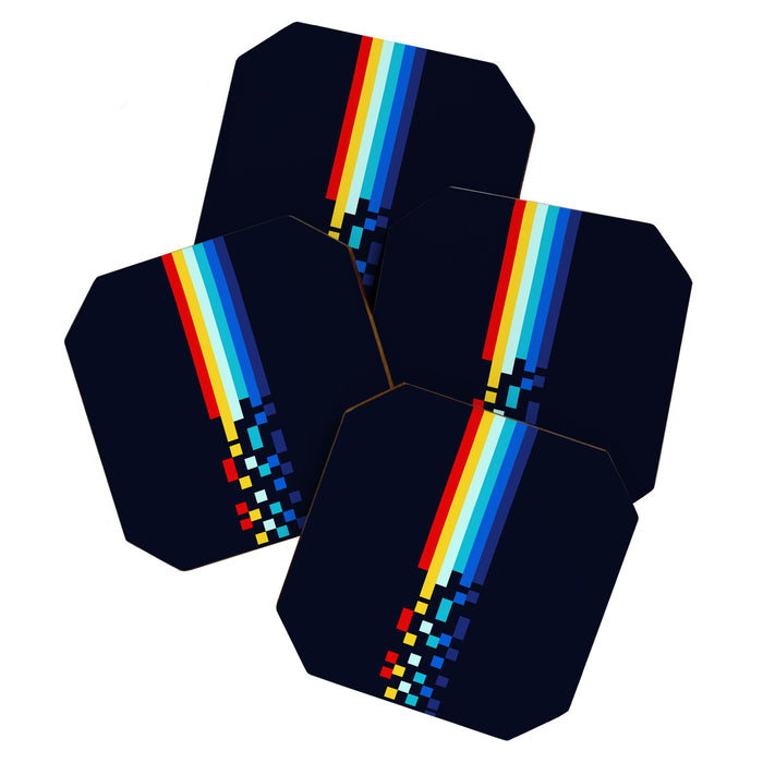 Classic 80s Video Game Retro Stripes Pixel Drops - Ayakazu Coaster Gallery Image 1