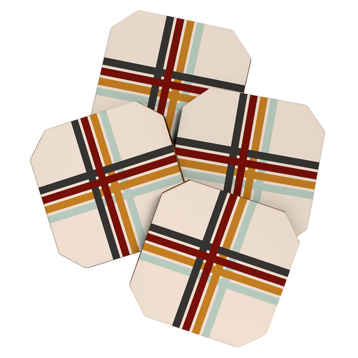 Colored Retro Cross Stripes Coaster Gallery Image 1
