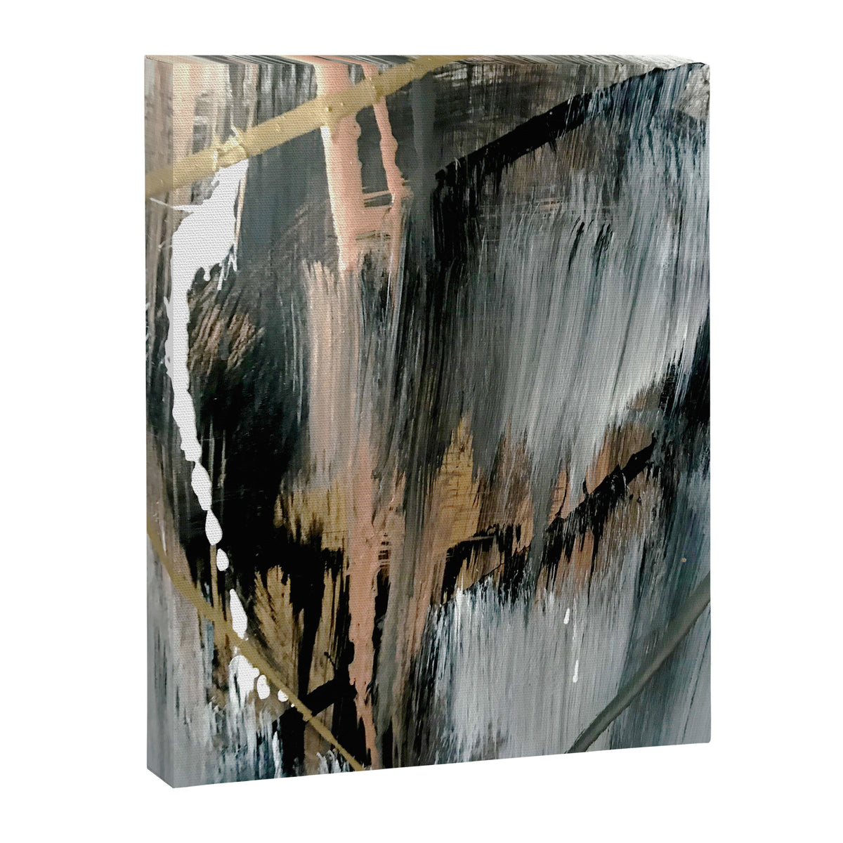01025: a neutral abstract in gold, black, and white Canvas Print Gallery Image 6