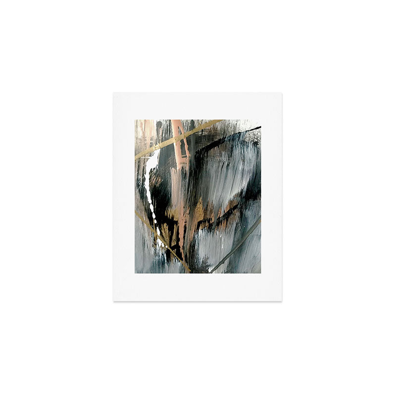 01025: a neutral abstract in gold, black, and white Art Print Gallery Image 1