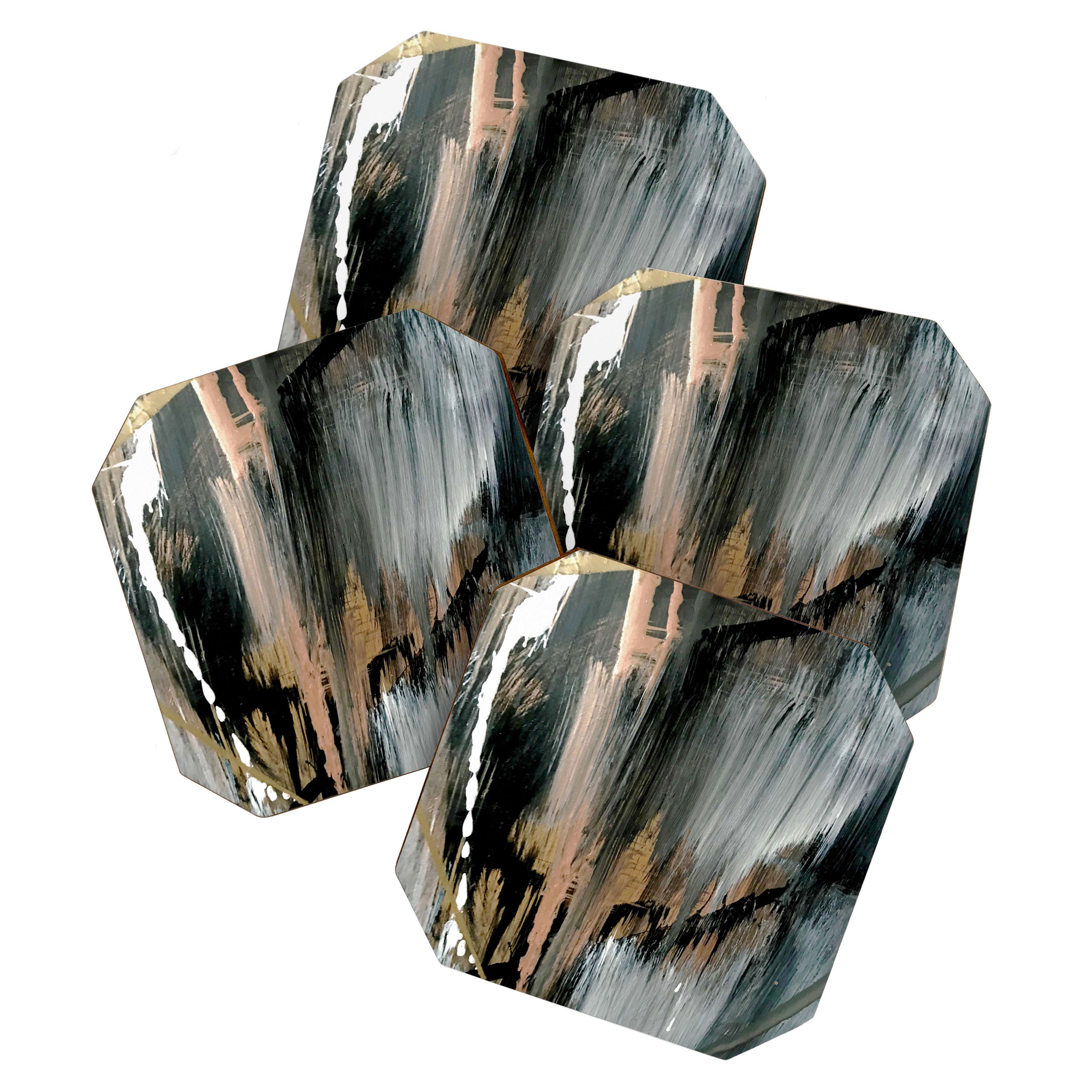 01025: a neutral abstract in gold, black, and white Coaster Gallery Image 1