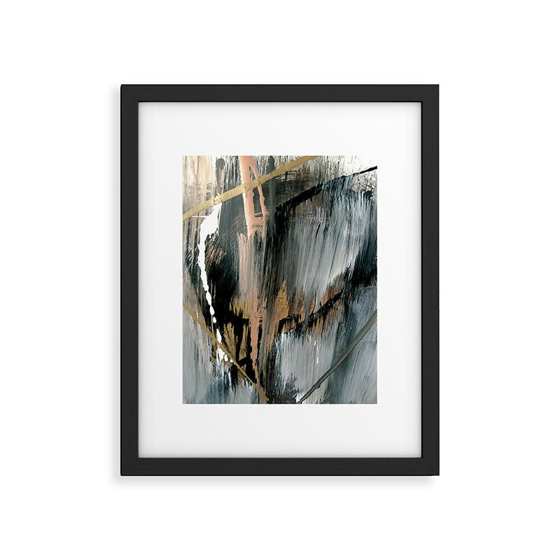 01025: a neutral abstract in gold, black, and white Framed Art Print Gallery Image 4