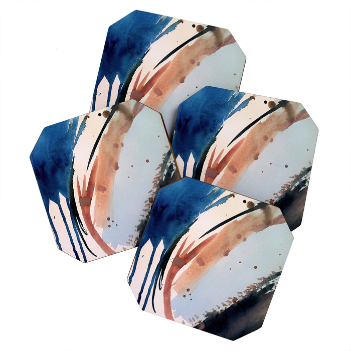 708 - a minimal mixed media abstract piece in blues, pinks, and white Coaster Gallery Image 1
