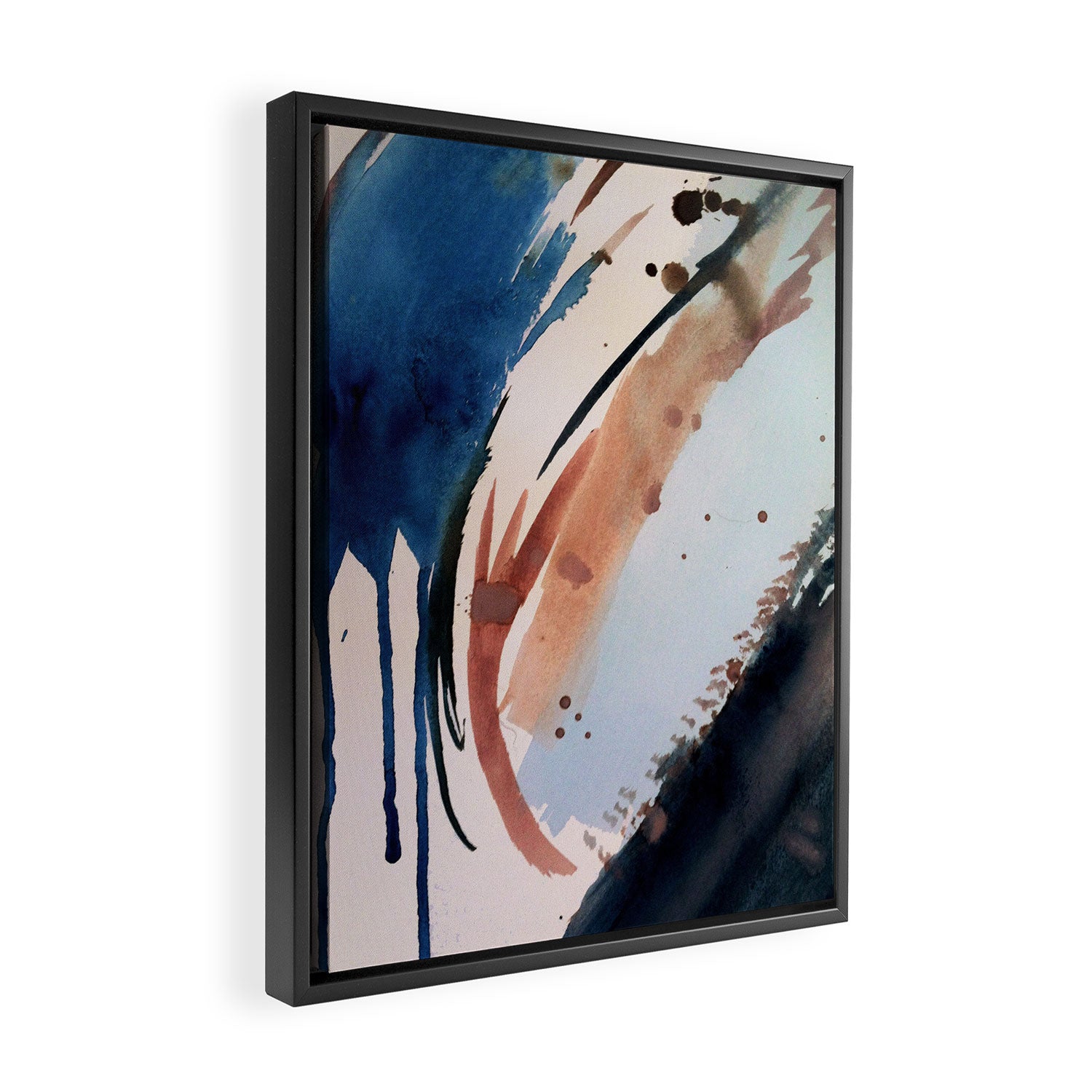 708 - a minimal mixed media abstract piece in blues, pinks, and white Framed Canvas Print Gallery Image 2