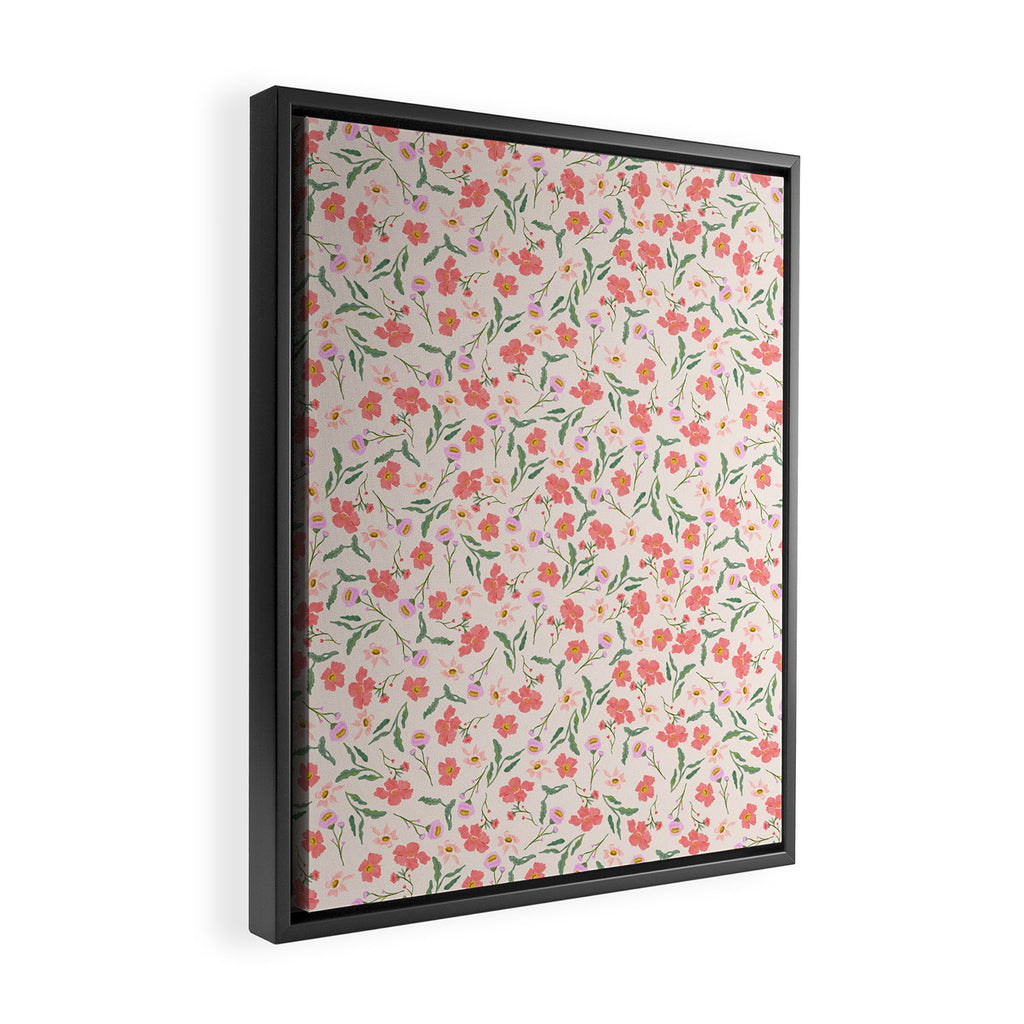 A breath of fresh air - A seamless floral pattern in pinks and reds Framed Canvas Print Gallery Image 2
