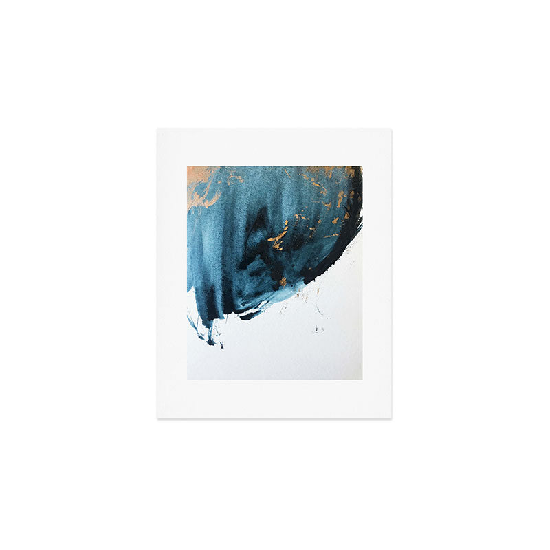 A Minimal Sapphire and Gold Abstract piece in blue white and gold by Alyssa Hamilton Art  Art Print Gallery Image 1