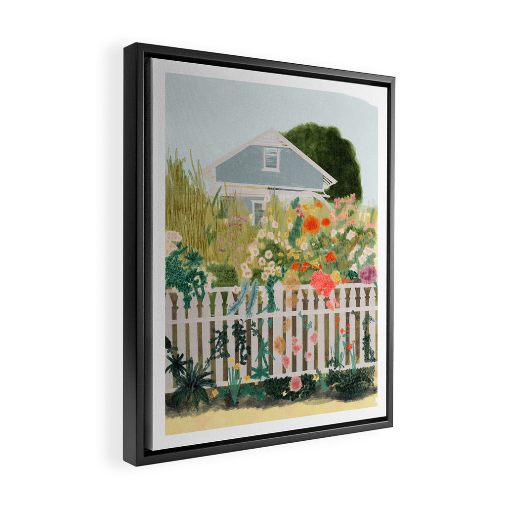 A Postcard From Cozy  - mixed media Garden Illustration  Framed Canvas Print Gallery Image 2