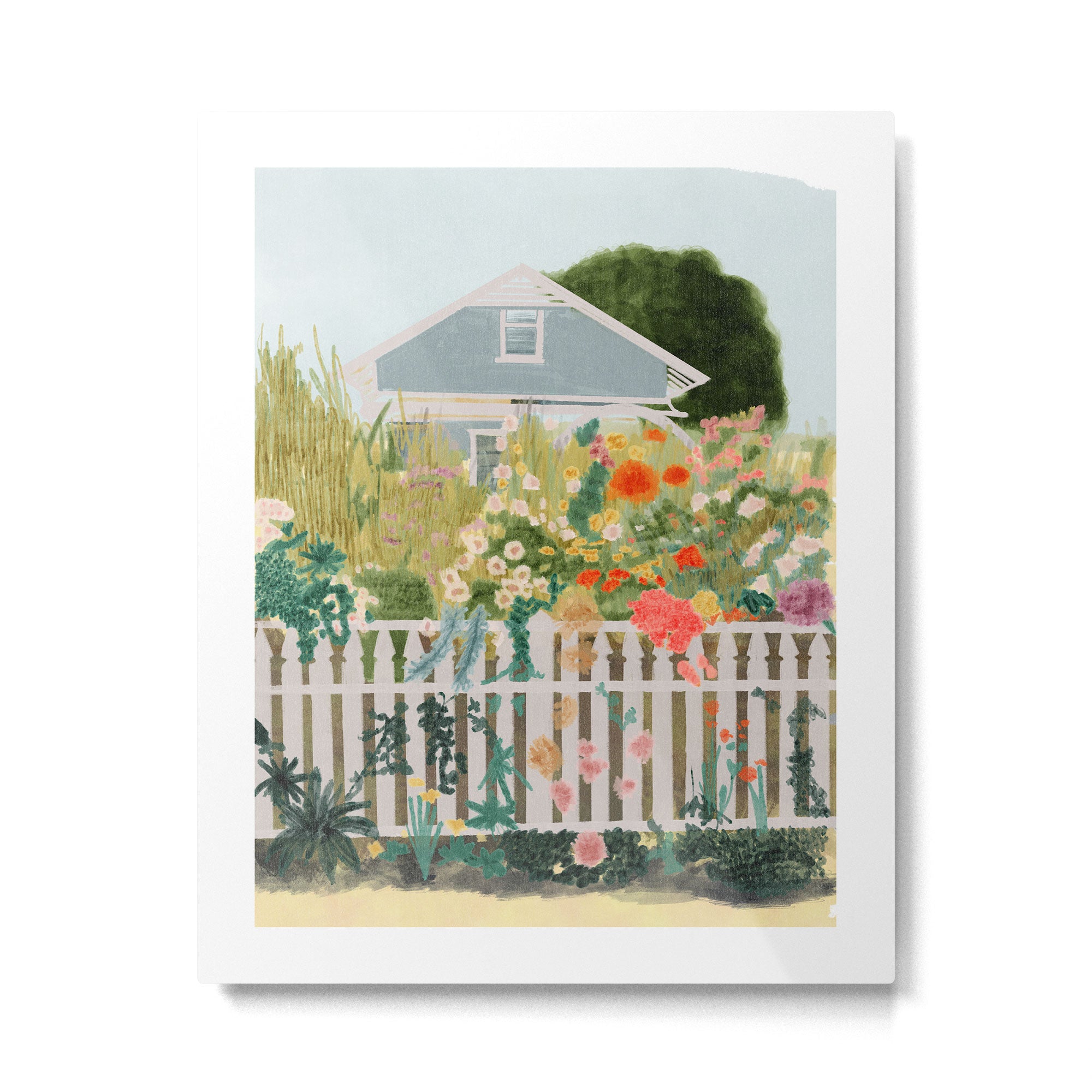 A Postcard From Cozy  - mixed media Garden Illustration  Metal Print Gallery Image 6