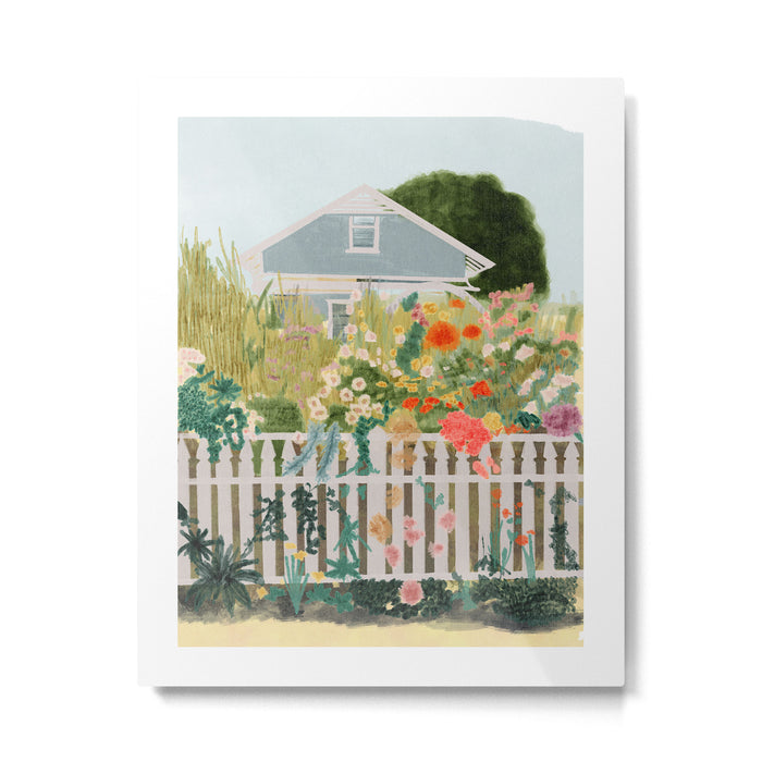 A Postcard From Cozy  - mixed media Garden Illustration  Metal Print Gallery Image 1