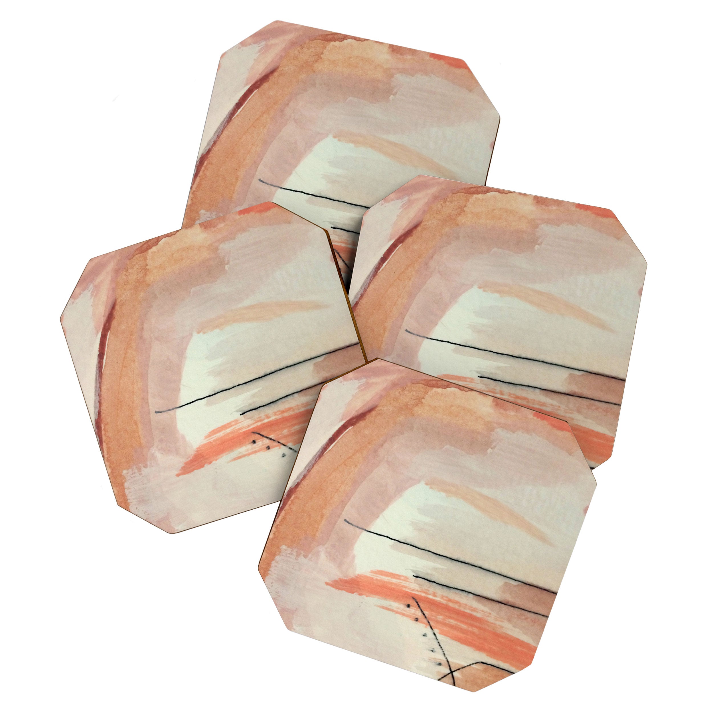 Aly [3]: minimal | pinks | white | black | mixed media | abstract | ink | watercolor | wall art Coaster Gallery Image 1