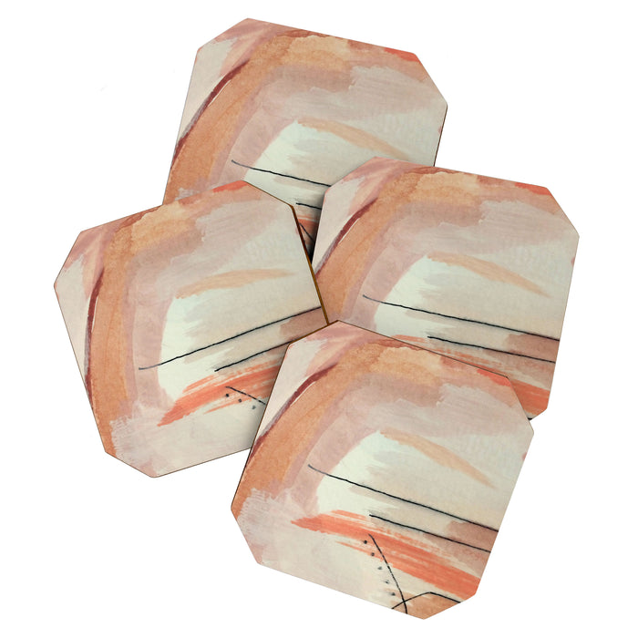 Aly [3]: minimal | pinks | white | black | mixed media | abstract | ink | watercolor | wall art Coaster Gallery Image 1