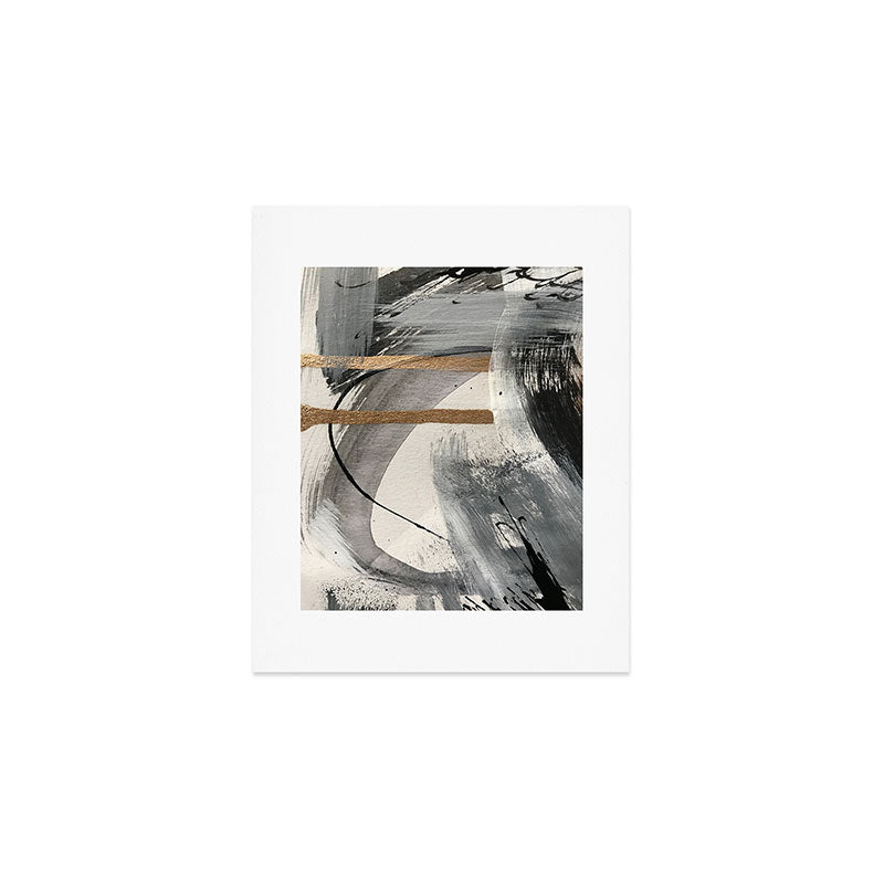 Armor [7]: a bold minimal abstract mixed media piece in gold, black and white Art Print Gallery Image 1