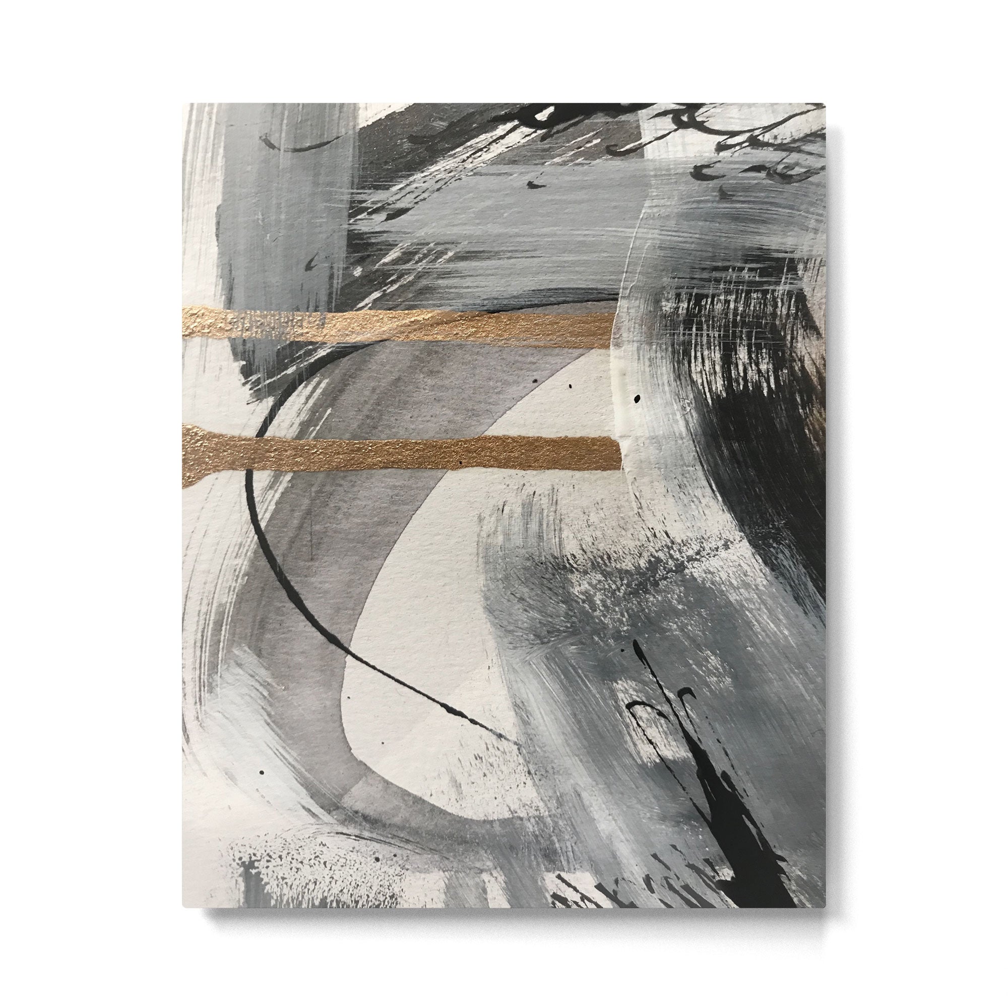 Armor [7]: a bold minimal abstract mixed media piece in gold, black and white Metal Print Gallery Image 4