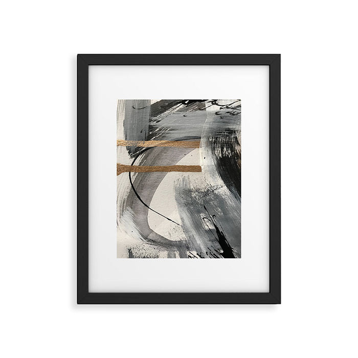 Armor [7]: a bold minimal abstract mixed media piece in gold, black and white Framed Art Print Gallery Image 1