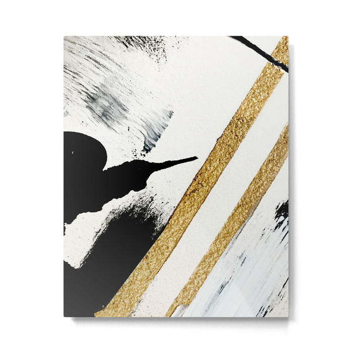 Armor [8]: a minimal abstract piece in black white and gold by Alyssa Hamilton Art Metal Print Gallery Image 1