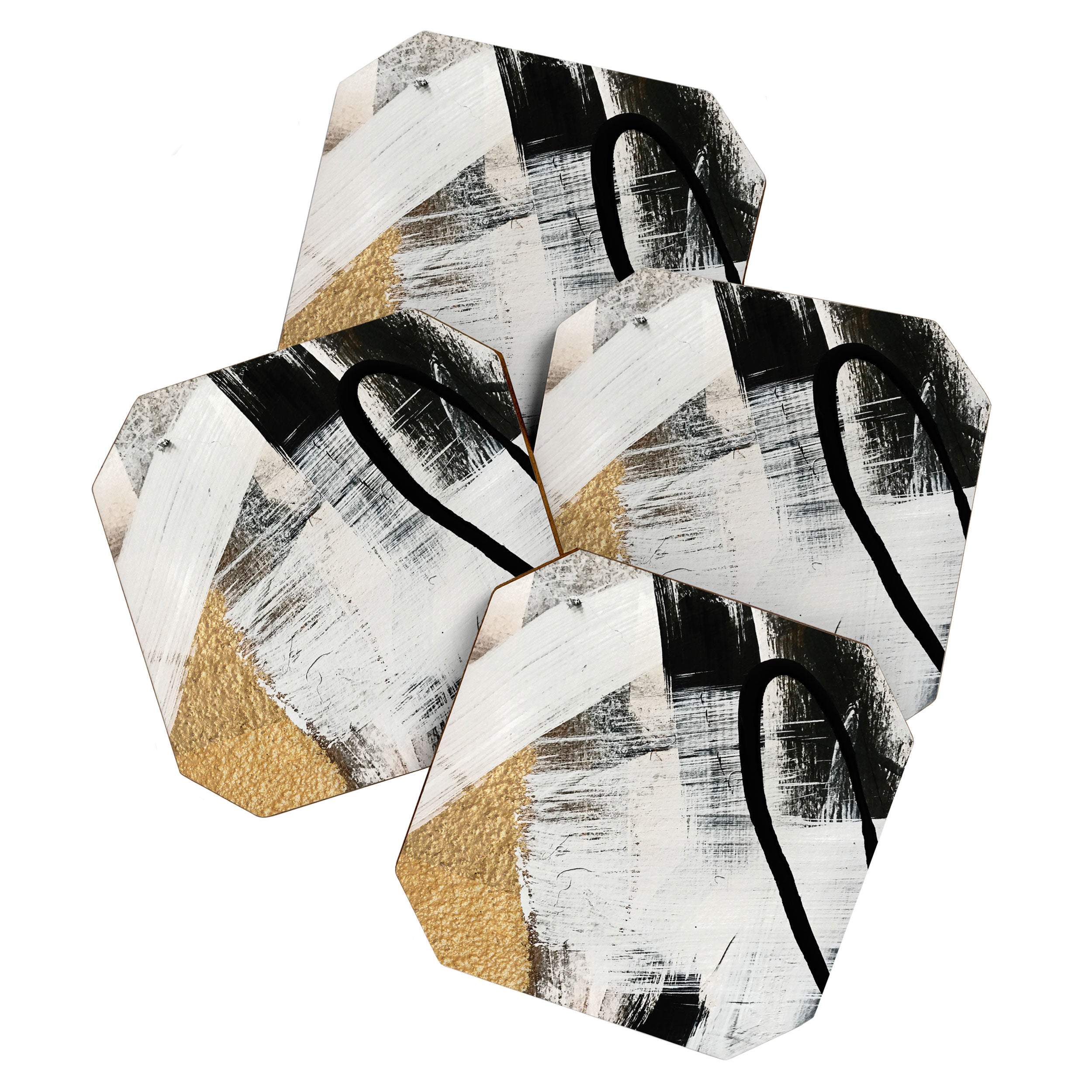 Armor [9]: a minimal abstract piece in black white and gold by Alyssa Hamilton Art Coaster Gallery Image 1
