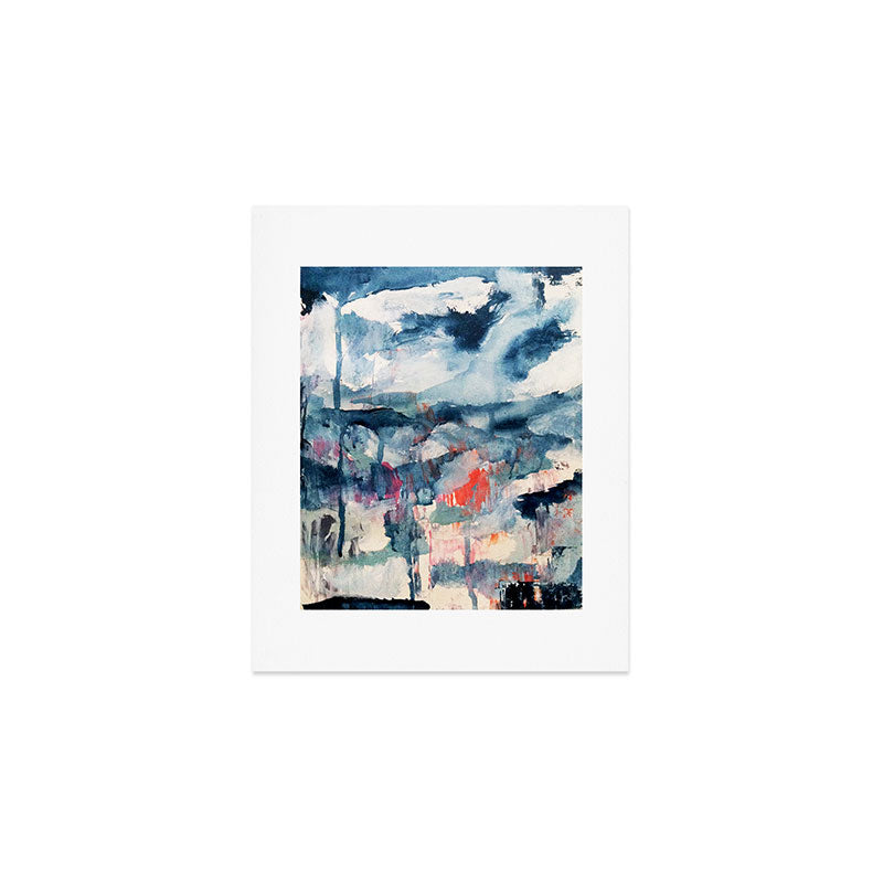 Before the Storm - an abstract acrylic and ink piece in blues, white, pink, and red Art Print Gallery Image 1