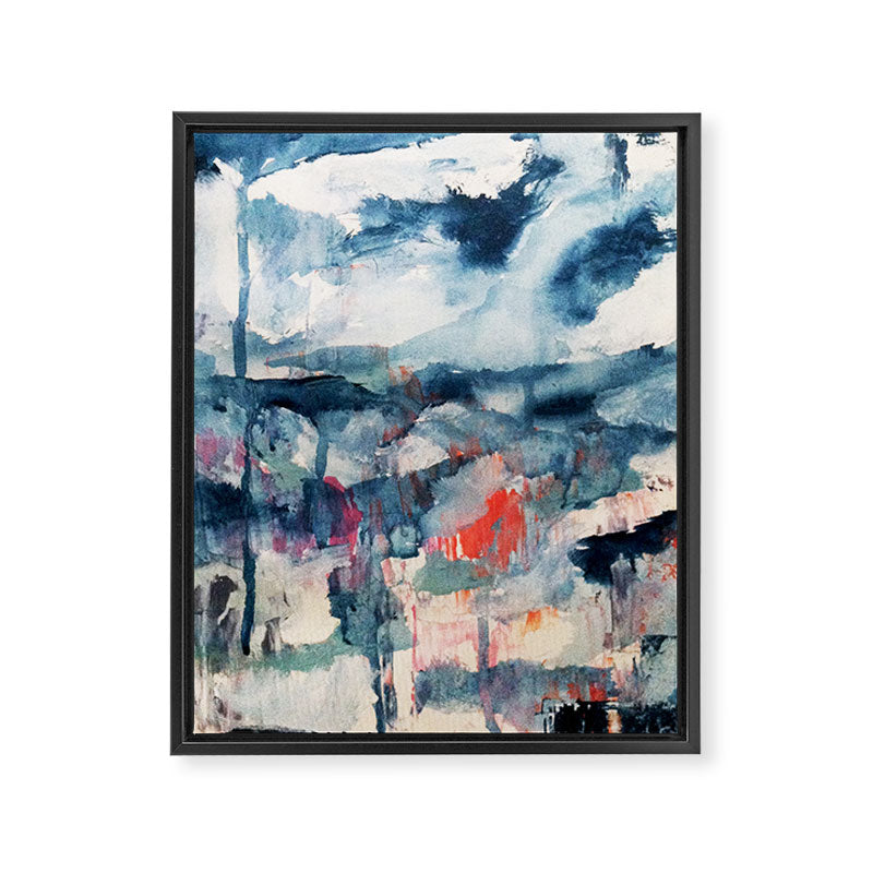 Before the Storm - an abstract acrylic and ink piece in blues, white, pink, and red Framed Canvas Print Gallery Image 6