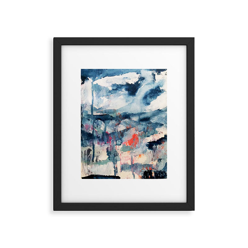 Before the Storm - an abstract acrylic and ink piece in blues, white, pink, and red Framed Art Print Gallery Image 5